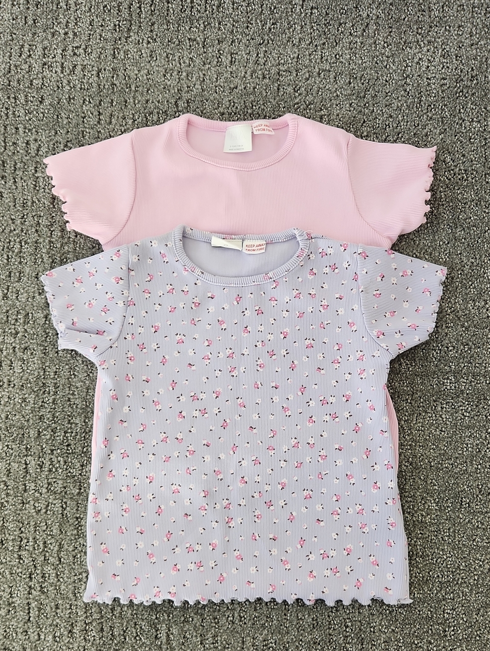 Zara Girls Pink & Lavender Floral Ribbed Short Sleeve Tops - 2-Pack Size 5